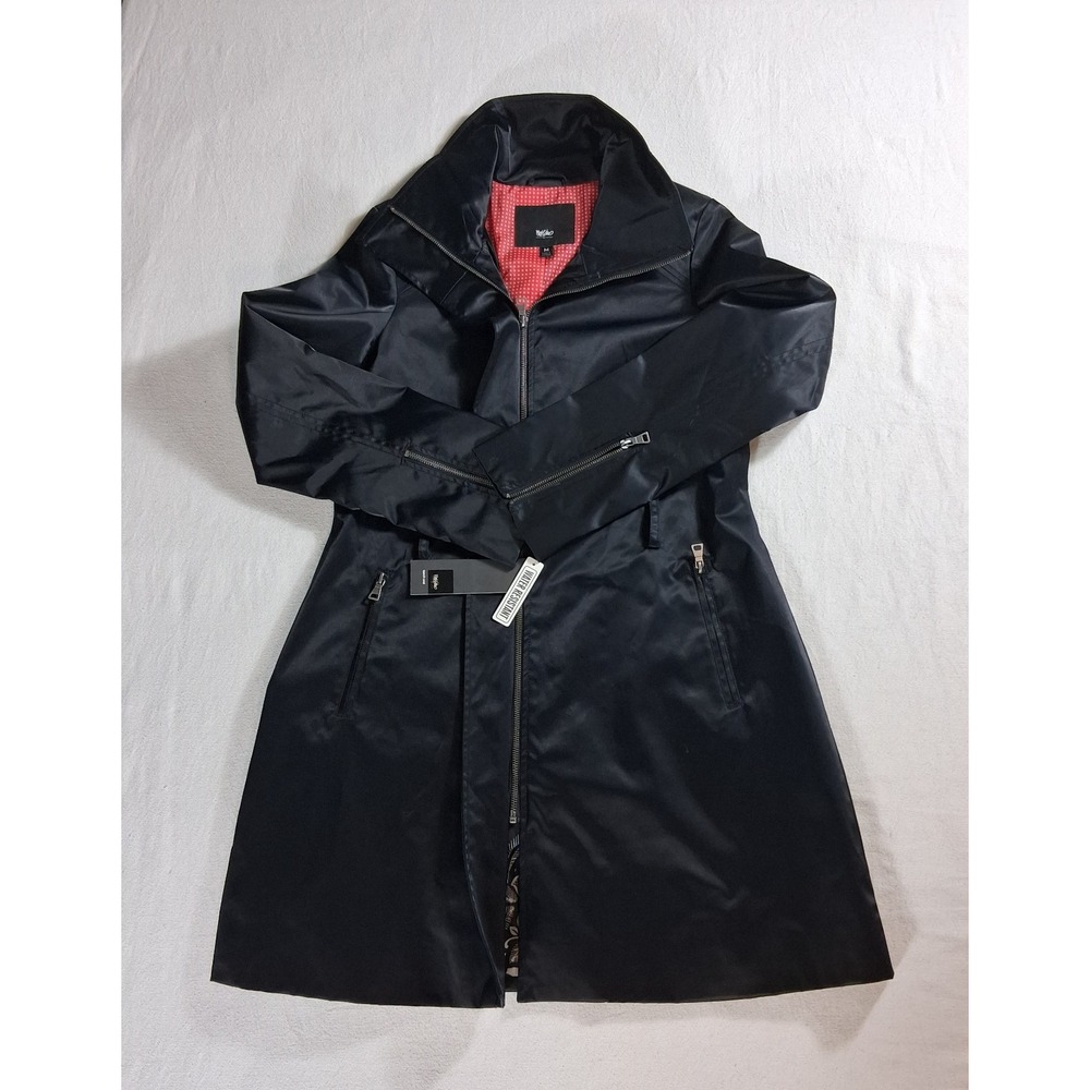 Mossimo Black Trench Coat Womens Medium Water Resistant Zip Pockets New Tags